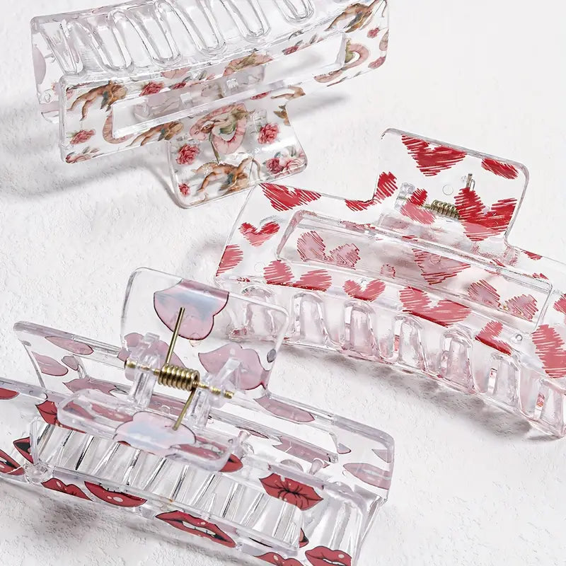 Valentines claw clips - clear