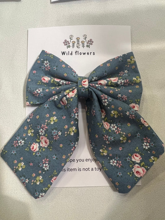 Blue floral bow