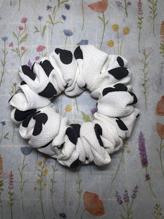 White with black heart scrunchie