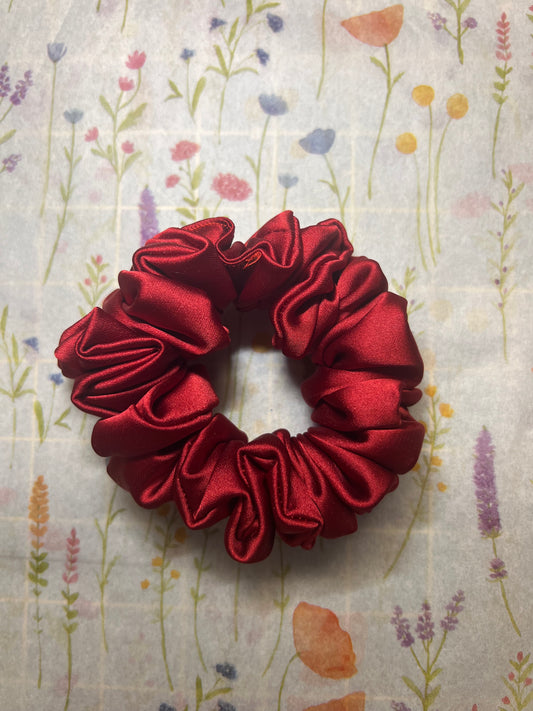Deep red satin scrunchie